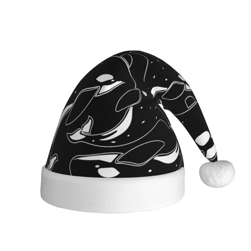 2437 Whale Orca Killer Black Santa Hat, Adults Christmas Plush Beanie Hat